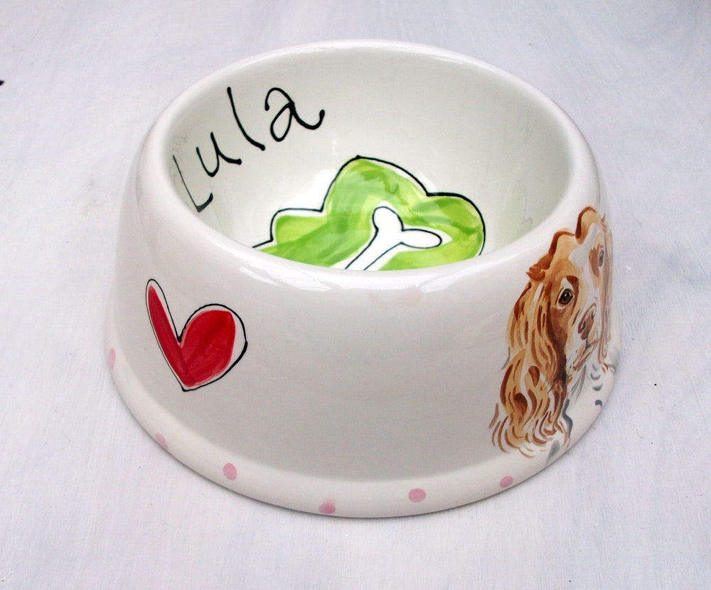 Custom order 2 Tattoo DOG bowl LUCKY and LOVE hotsell ceramic hand painted