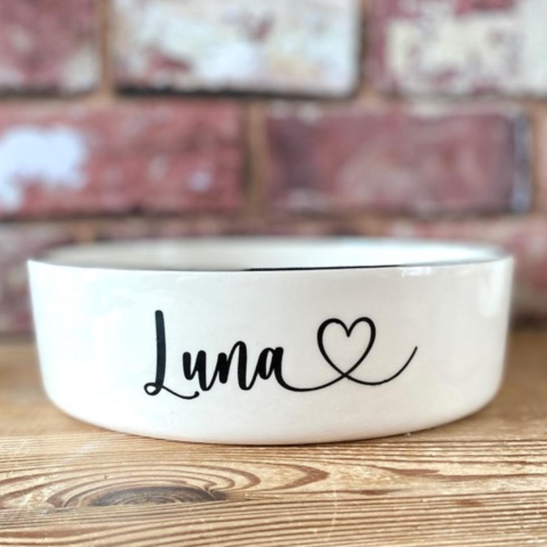 Personalised Heart Font Dog Bowls