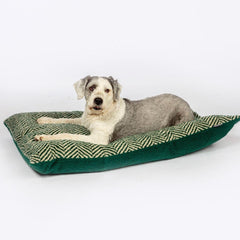 Green Herringbone Sherpa Fleece Deep Duvet Dog Bed | Danish Design