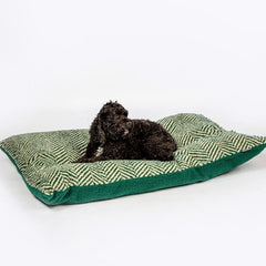 Green Herringbone Sherpa Fleece Deep Duvet Dog Bed | Danish Design