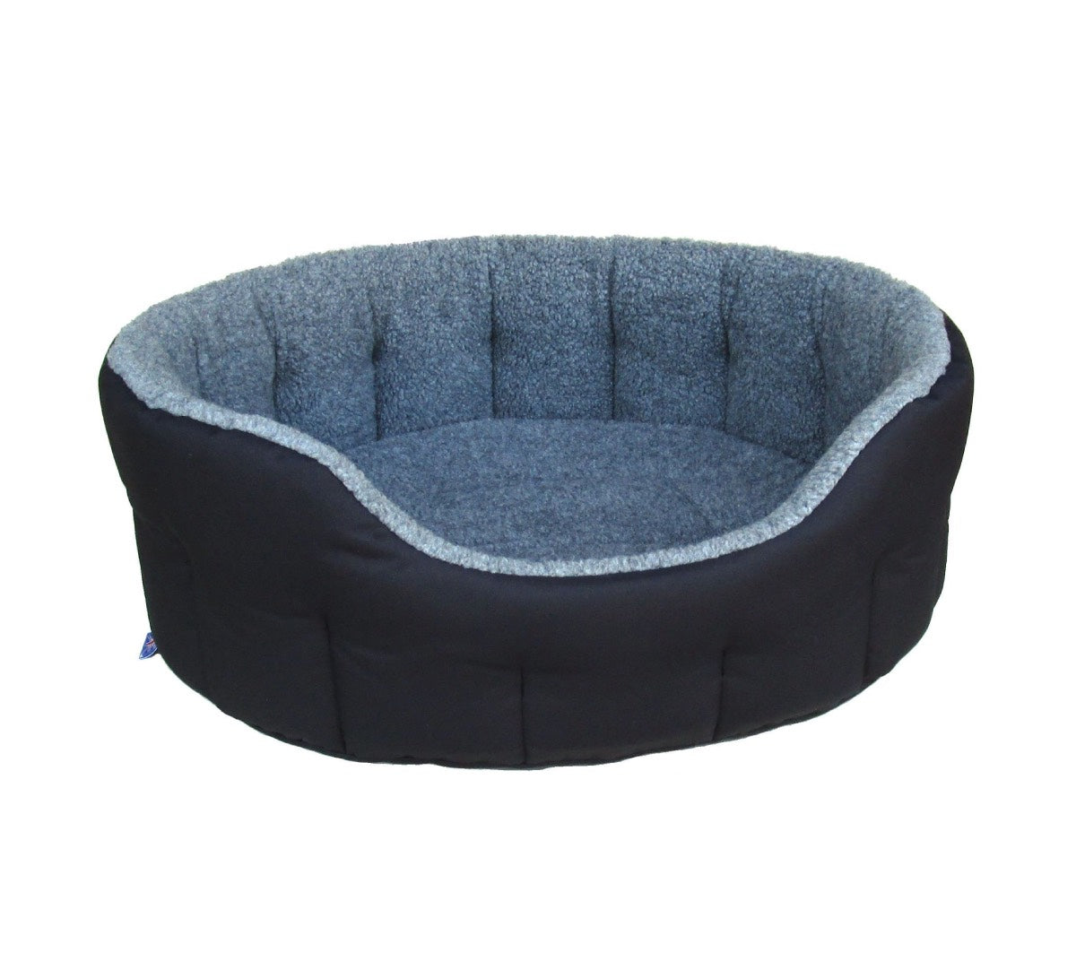 Heavy Duty Black Polyester With Silver Fleece Oval Dog Bed | Made in the UK